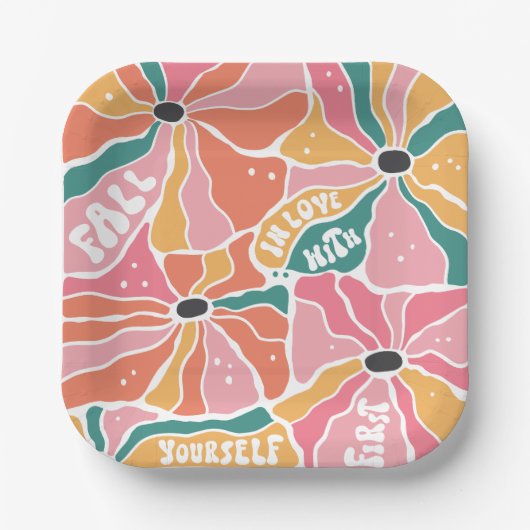 Retro-Boho Blutfall in Liebe Pappteller (Vorderseite)