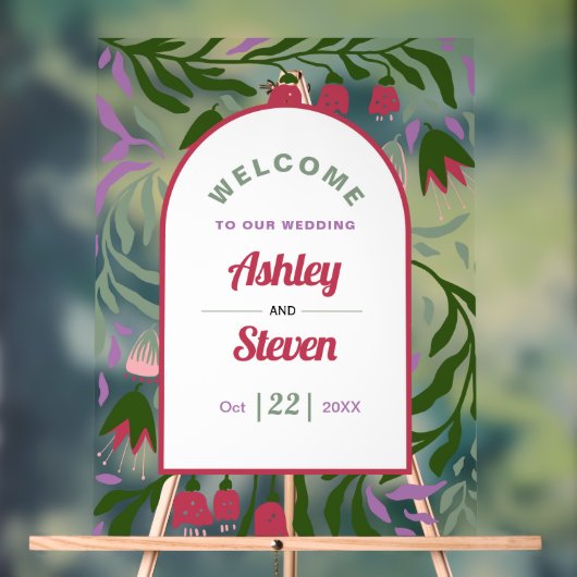 Retro-Boho-Bogen, Folklore-Blume willkommen Hochze Acrylschild (Neutral)