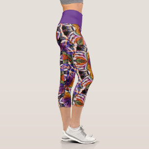 Retro Boho Bohemisch Hippie Trippy Rosette Mandala Capri Leggings