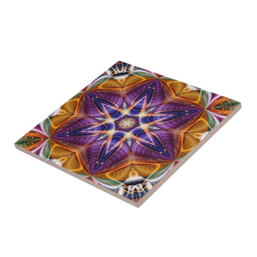 Retro Boho Bohemisch Hippie Trippy Rosette Mandala Fliese (Seite)