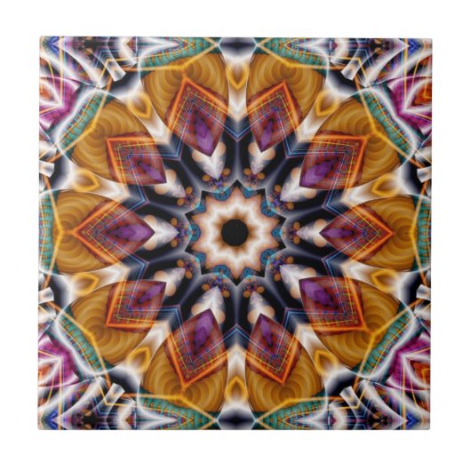Retro Boho Bohemisch Hippie Trippy Rosette Mandala Fliese (Vorderseite)