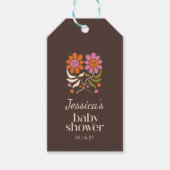 Retro Boho Brown Blume Groovy Babydusche nach Maß Geschenkanhänger (Vorderseite)