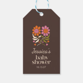 Retro Boho Brown Blume Groovy Babydusche nach Maß Geschenkanhänger