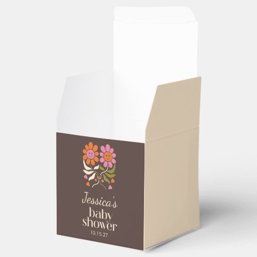 Retro Boho Brown Blume Groovy Babydusche nach Maß Geschenkschachtel (Geöffnet)