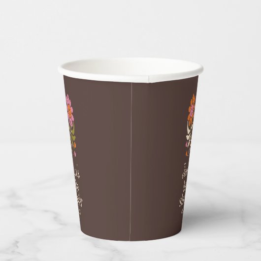 Retro Boho Brown Blume Groovy Babydusche nach Maß Pappbecher (Rechts)