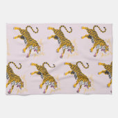Retro Boho Brüllender Tiger Orange Pink Geschirrtuch (Horizontal)