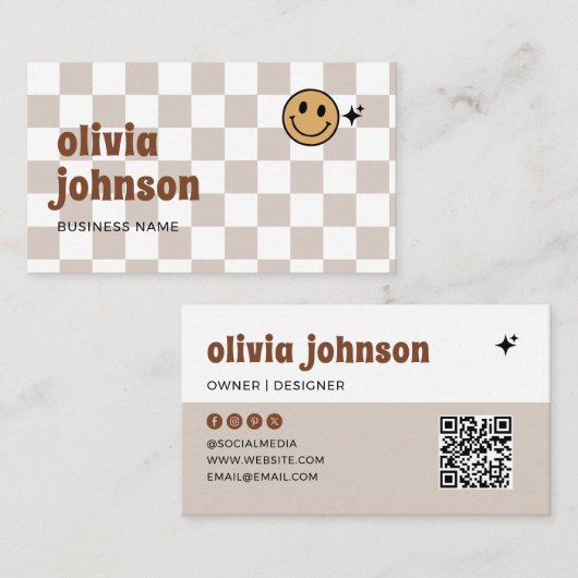 Retro Boho Checkered Business Card Visitenkarte (Vorne/Hinten)