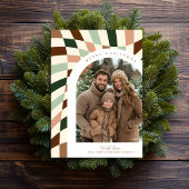Retro Boho Checkered Foto Weihnachtskarte Ankündigung