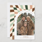 Retro Boho Checkered Foto Weihnachtskarte Ankündigung (Vorderseite)