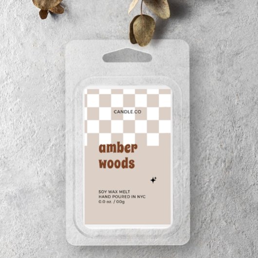 Retro Boho Checkered Sojabaum Melt Weinetikett