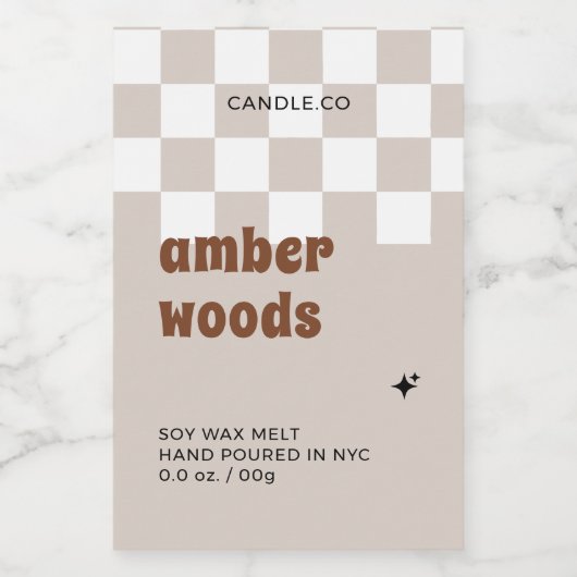 Retro Boho Checkered Sojabaum Melt Weinetikett (Einzelnes Label)