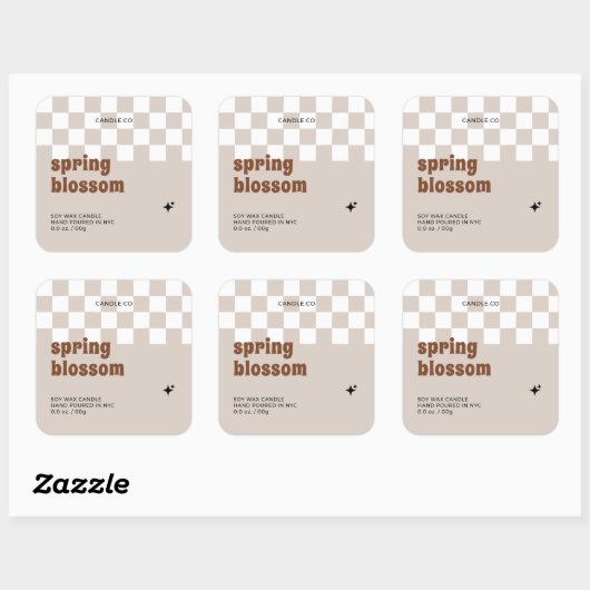 Retro Boho Checkered Soy Candle Jar Label Quadratischer Aufkleber (Blatt)