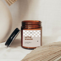 Retro Boho Checkered Soy Candle Jar Label
