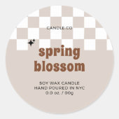 Retro Boho Checkered Soy Candle Jar Label Runder Aufkleber (Vorderseite)