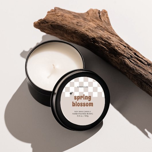 Retro Boho Checkered Soy Candle Jar Label Runder Aufkleber