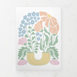 Retro Boho Chic Abstrakte Blumenhochzeit Details Dreifach Gefaltete Einladung