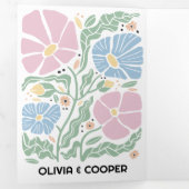 Retro Boho Chic Abstrakte Blumenhochzeit Details Dreifach Gefaltete Einladung (Innen Erste Seite)