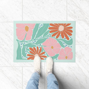 Retro Boho Chic Blumen Mint Fußmatte