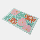 Retro Boho Chic Blumen Mint  Fußmatte (Schrägansicht)