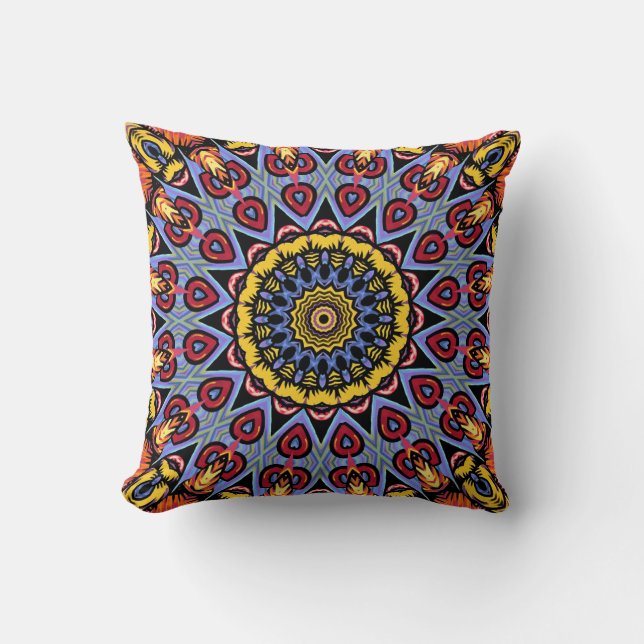 Retro Boho Chic Bohemisch Hippie Rosette Mandala Kissen (Vorderseite)