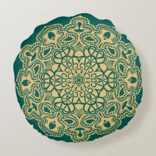 Retro Boho Chic Bohemisch Hippie Rosette Mandala Rundes Kissen