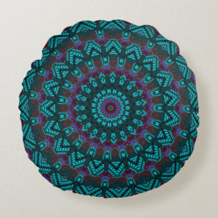 Retro Boho Chic Bohemisch Southwestern Mandala Rundes Kissen