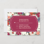 Retro Boho Chic Florales Burgunder Hochzeit RSVP (Vorderseite)