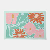 Retro Boho Chic Flowers Mint  Fußmatte (Vorderseite)