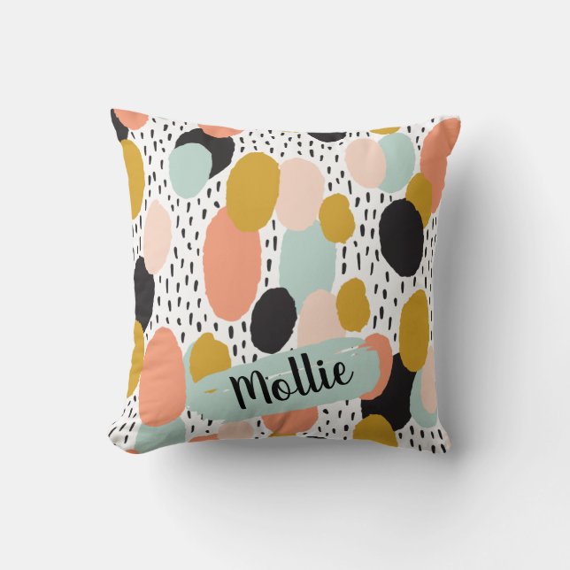 Retro Boho Chic MidCentury Abstrakte Kunst Kissen (Vorderseite)
