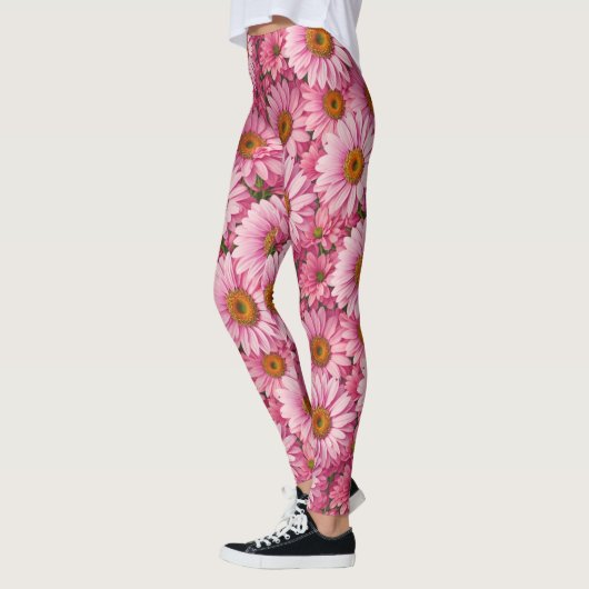 Retro-boho chic rosa blumengeschmückte Blume Leggings (Links)