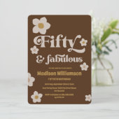 Retro Boho Chocolate Brown 50 & Fabulous Birthday Einladung (Stehend Vorderseite)