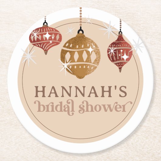 Retro Boho Christmas Bauble Ornament Brautparty Runder Pappuntersetzer (Vorderseite)
