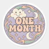 Retro Boho Cloud Baby One Month Milestone Runder Aufkleber (Vorderseite)