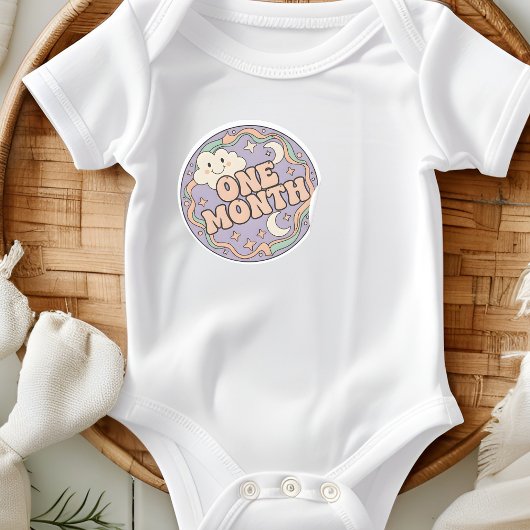 Retro Boho Cloud Baby One Month Milestone Runder Aufkleber