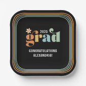 Retro Boho Daisy 2025 Grad Party Paper Teller (Vorderseite)