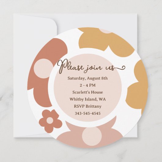 Retro Boho Daisy Birthday Girl Round Einladung (Rückseite)