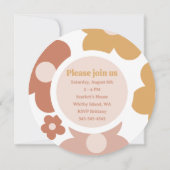 Retro Boho Daisy Birthday Girl Round Einladung (Rückseite)