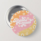 Retro Boho Daisy Personalisiert Bridesmaid Gift Button (Vorne & Hinten)