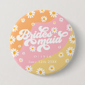 Retro Boho Daisy Personalisiert Bridesmaid Gift Button (Vorderseite)