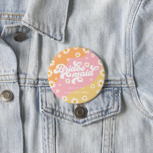 Retro Boho Daisy Personalisiert Bridesmaid Gift Button (Beispiel)