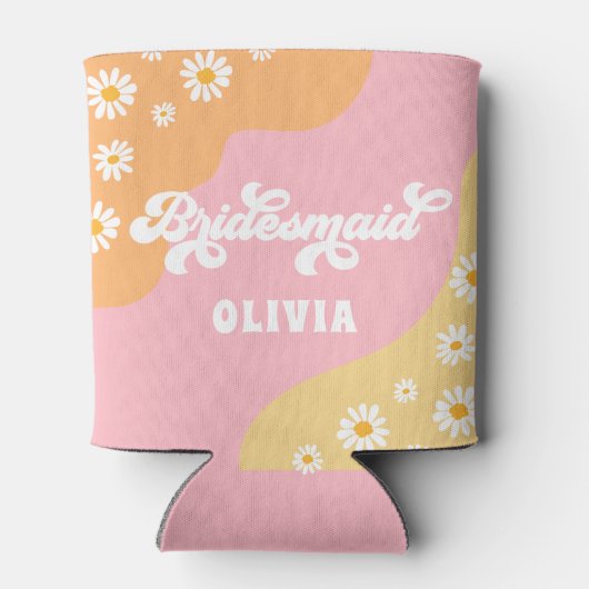 Retro Boho Daisy Personalisiert Bridesmaid Gift Dosenkühler (Rückseite)