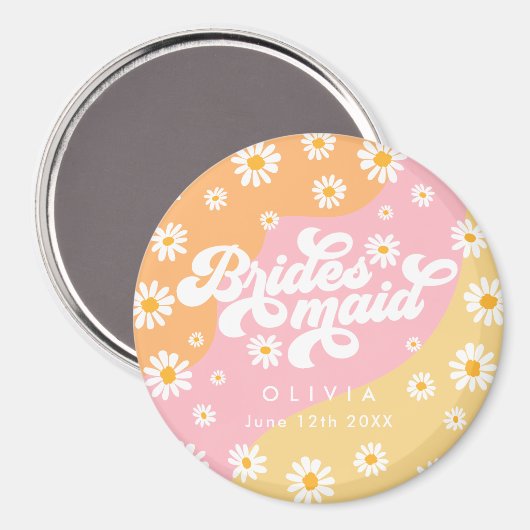 Retro Boho Daisy Personalisiert Bridesmaid Gift Magnet (Vorderseite/Rückseite)