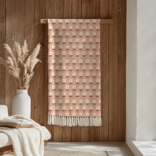 Retro-Boho-Decke Braun-Grün-Blumen-Vibes Fleecedecke