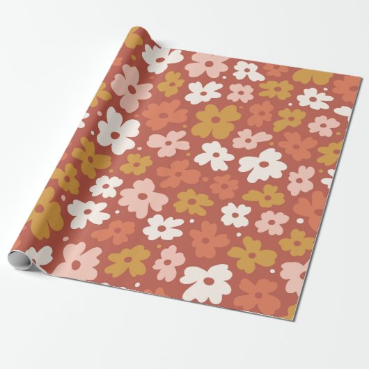 Retro Boho Ditsy Floral Geschenkpapier (Ungerollt)