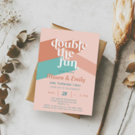Retro Boho Doppelte Fun Twins Geburtstag Einladung