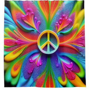 "Retro Boho Duschvorhang Friedenszeichen Hippie"