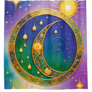 Retro-Boho-Duschvorhang Vintage-Hippie-Sonne-Mond Duschvorhang