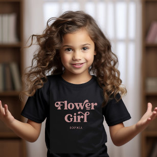 Retro Boho Dusty Rose Typografie   Blumenmädchen T-Shirt