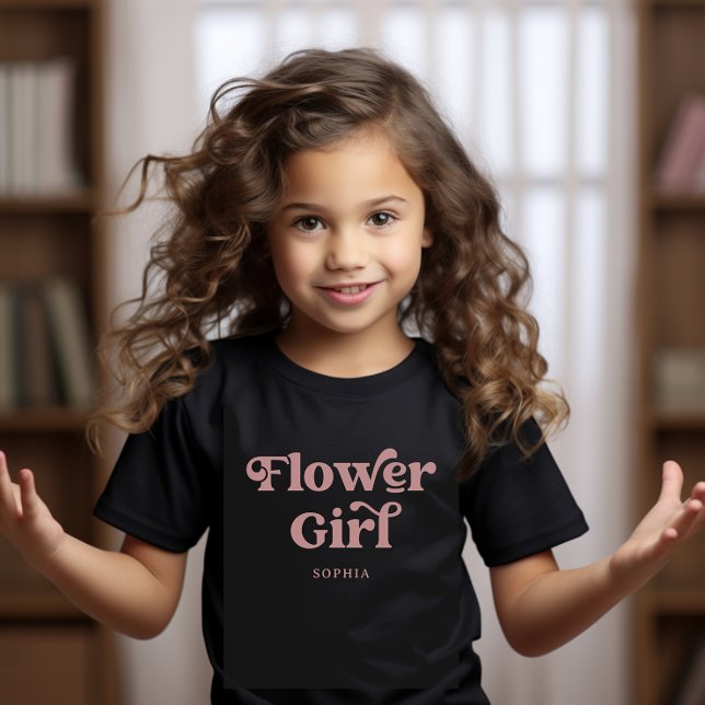 Retro Boho Dusty Rose Typografie | Blumenmädchen T-Shirt
