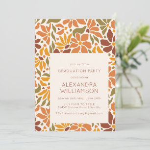 Retro Boho Earthy Botanical Graduation Party Einladung